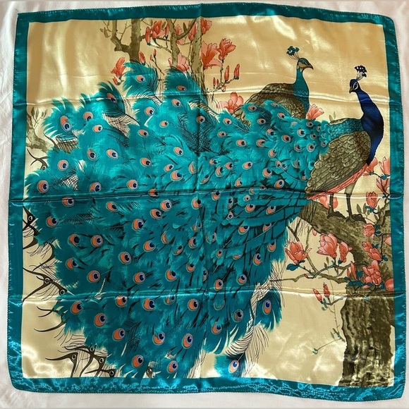 2238- Women’s Peacock Print Scarf 100% Polyester NWT - Picture 2 of 8
